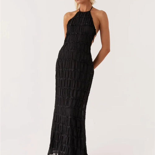 Load image into Gallery viewer, Halter Backless Sexy Maxi Dress For Women Spring Summer New Lace-up Sleeveless Pleated Beach Holiday Long Dress Elegant
