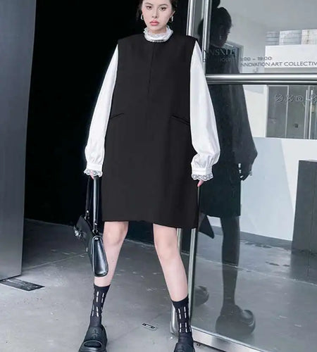 Women Black Brief Elegant Zipper Big Size Mini Dress New Round Neck Sleeveless Fashion Tide Spring Autumn 2025 1DH9820