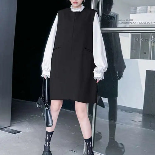 Load image into Gallery viewer, Women Black Brief Elegant Zipper Big Size Mini Dress New Round Neck Sleeveless Fashion Tide Spring Autumn 2025 1DH9820
