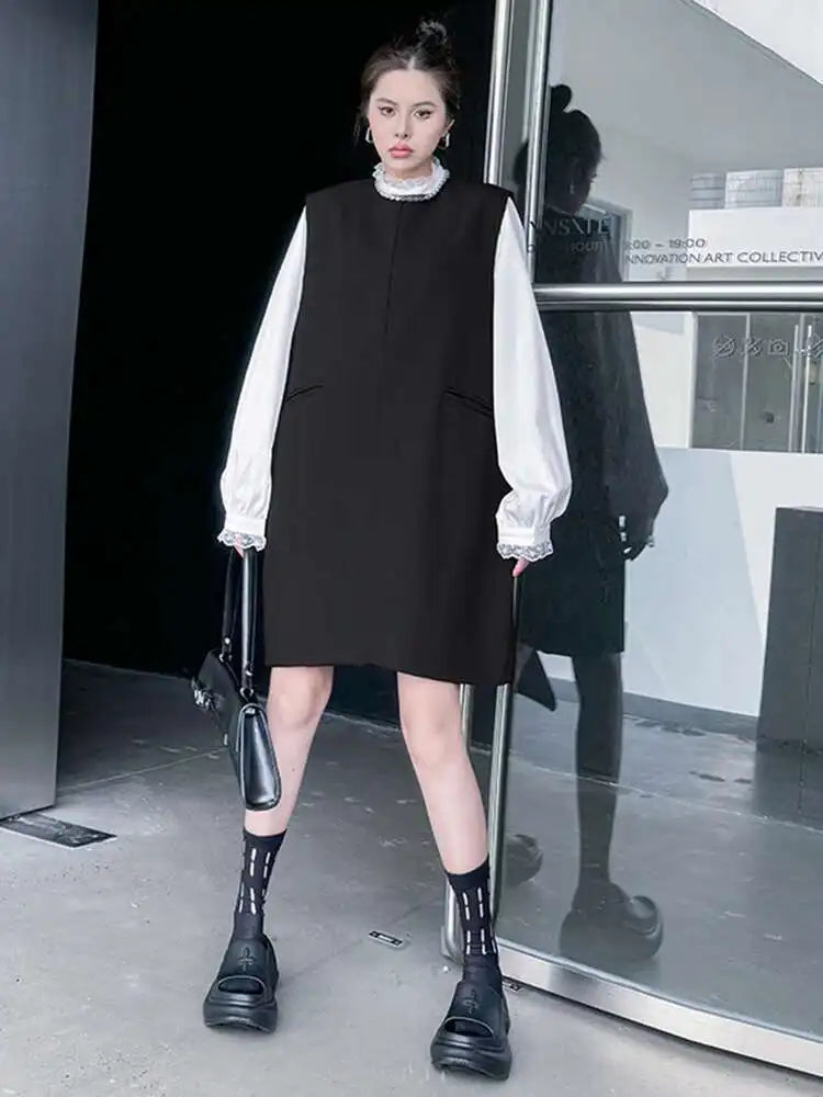 Women Black Brief Elegant Zipper Big Size Mini Dress New Round Neck Sleeveless Fashion Tide Spring Autumn 2025 1DH9820