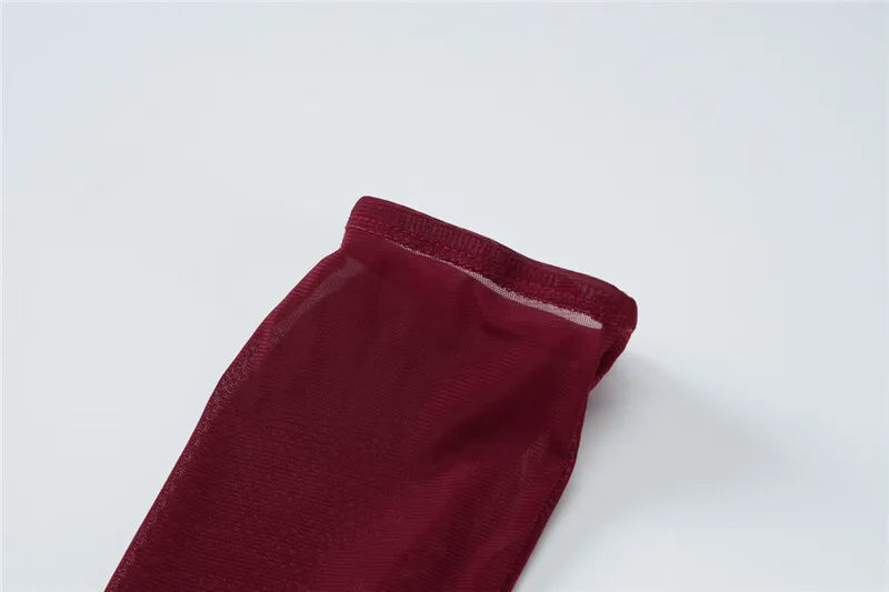 Strapless Backless Sexy Maxi Dress For Women Burgundy Mesh Sleeve Off-shoulder Bodycon Club Party Evening Long Dress