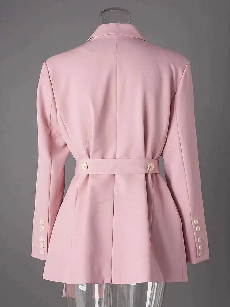 Women Beige Belted Pocket Big Size Elegant Blazer New Lapel Long Sleeve Jacket Fashion Tide Spring Autumn 2025 CPG2777