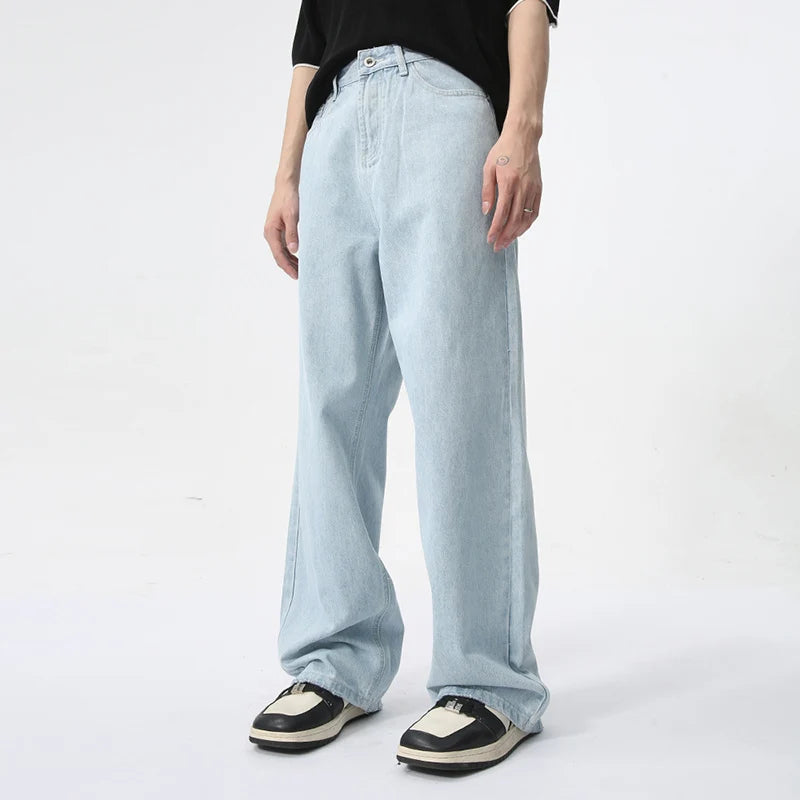 Simple Straight Casual Jeans Trendy solid color male clothing summer Loose wide leg denim pants new stylish 9C5971