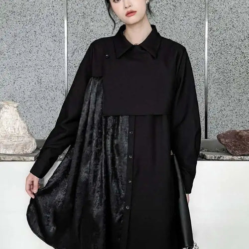 Load image into Gallery viewer, Women Black Velvet Big Size Pleated Mini Shirt Dress New Lapel Long Sleeve Fashion Tide Spring Autumn 2025 1DH5157
