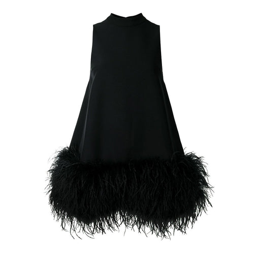 Load image into Gallery viewer, Feather Fur Dress For Women O Neck Sleeveless Loose Tassel A Line Dresses Female Streetwear Summer Fashion
