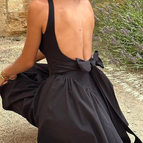 Load image into Gallery viewer, Elegant Backless Bow Mini Dress For Women 2023 Autumn New Square Collar Sleeveless Ruffles Sexy Dress Vintage Fashion
