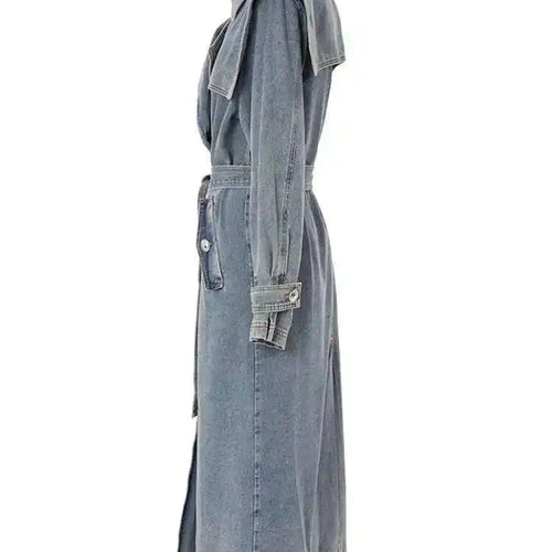 Load image into Gallery viewer, Women Blue Denim Big Size Long Trench New Lapel Long Sleeve Loose Fit Windbreaker Fashion Tide Spring Autumn 2025 17A4709
