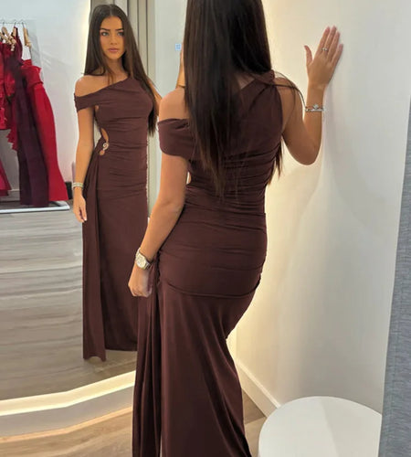 Oblique Shoulder Backless Sexy Maxi Dress For Women Fashion Off-shoulder Sleeveless High Waist Bodycon Club Long Dress
