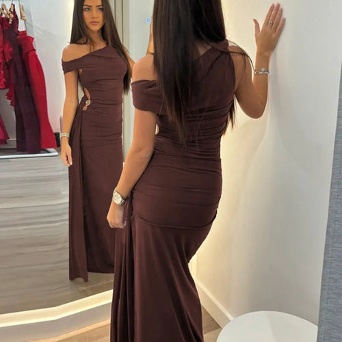 Load image into Gallery viewer, Oblique Shoulder Backless Sexy Maxi Dress For Women Fashion Off-shoulder Sleeveless High Waist Bodycon Club Long Dress
