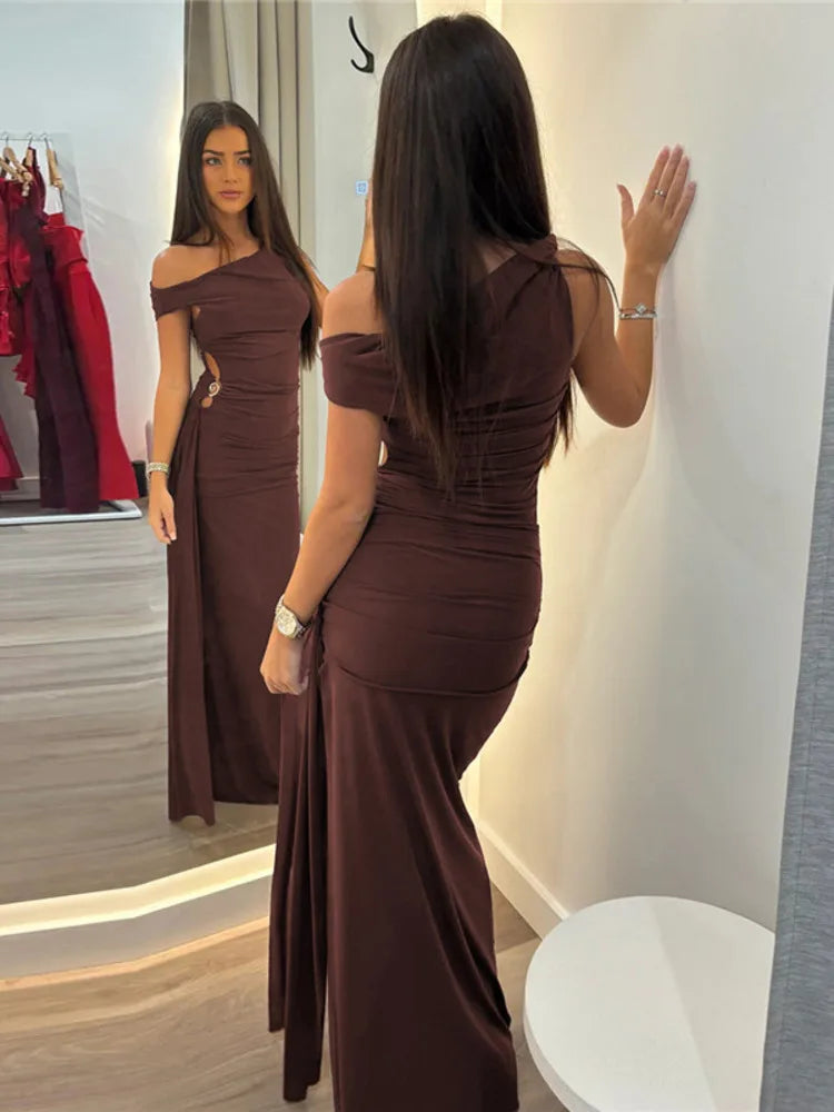 Oblique Shoulder Backless Sexy Maxi Dress For Women Fashion Off-shoulder Sleeveless High Waist Bodycon Club Long Dress