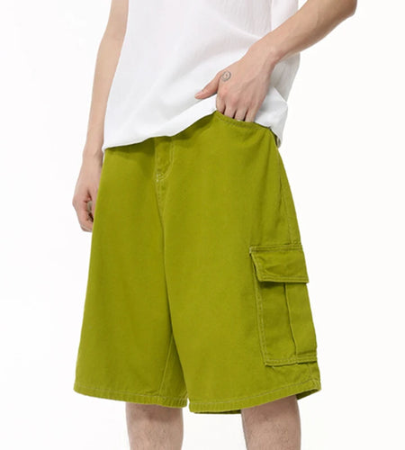 Men's Wear Jeans Knee-length American Trendy Loose Straight Wide Leg Denim Shorts Colorful Summer Fashion Tide 9C6402