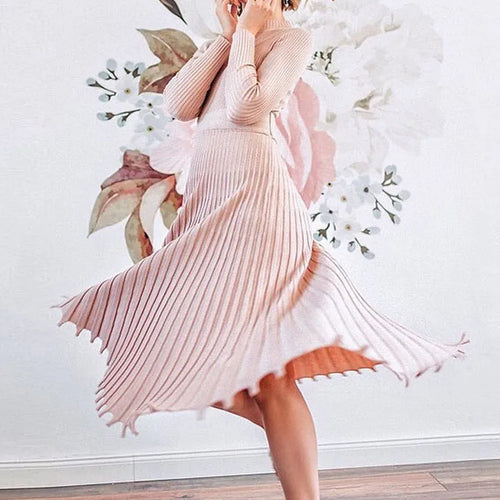 Load image into Gallery viewer, Women Knitted Long Dress Ribbed Elegant Midi Bodycon Sweater Dress Official Ladies Bandage Pleated Dresses Streetweear
