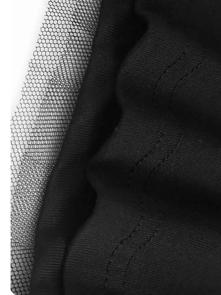 Women Gray Mesh Spliced Big Size Casual Midi Dress New Round Neck Short Sleeve Fashion Tide Spring Summer 2025 1DH9817