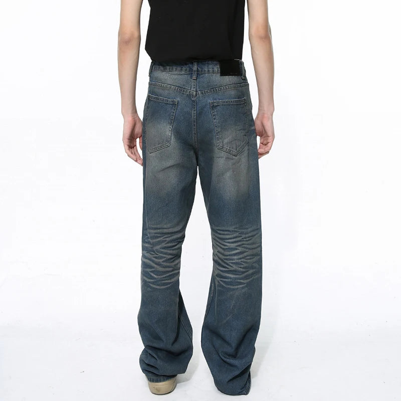 Men's Wear Casul Jeans High Street Vibe Style Wiped Color Crease Design American Fashion Tide Denim Pants 9C5096