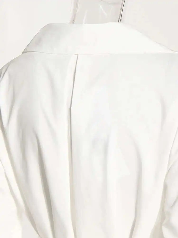 Women White Irregular Bandage Slit Shirt Dress New V-Neck Long Sleeve Loose Fit Fashion Tide Spring Autumn 2025 1DE9884