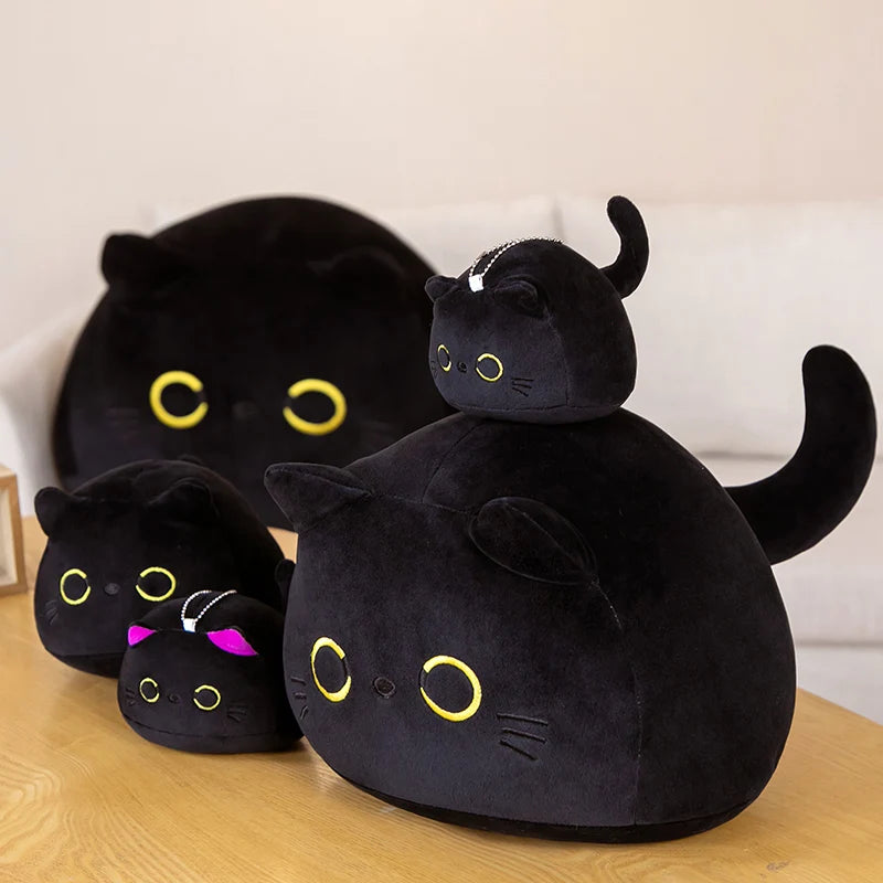 Cuddly Round Ball Cat Plush Pillow Toys Soft Stuffed Cartoon Animal Doll Black Cats Nap Cushion Christmas Birthday Gift For Kids