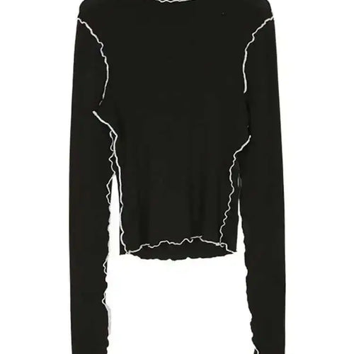 Load image into Gallery viewer, Women Black Topstitched Color-block High Elastic T-shirt New Turtleneck Long Sleeve Fashion Spring Autumn 2025 1DF4802
