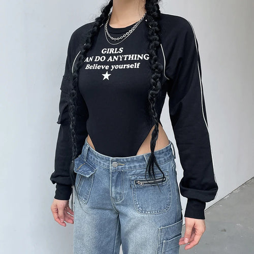 Load image into Gallery viewer, Streetwear Stripe Stitching Cargos Black Autumn Bodysuit Women Tops Fashion Elegant Bodies Pockets One Piece Jumpsuit
