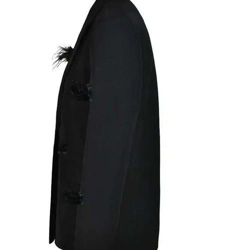 Women Black Nailed Feather Elegant Blazer New Lapel Long Sleeve Loose Fit Jacket Fashion Tide Spring Autumn 2025 CP1821