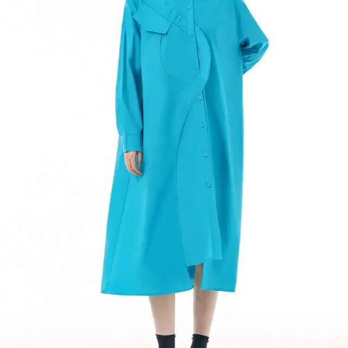 Load image into Gallery viewer, Women Purple Irregular Spliced Big Size Shirt Dress New Lapel Long Sleeve Loose Fit Fashion Spring Autumn 2025 1DH0654
