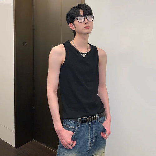 Load image into Gallery viewer, Simple Men&#39;s Vest Casual Round Collar Slim Sleeveless Solid Color Male Tank Tops Korean Style Menwear Summer 9C6772
