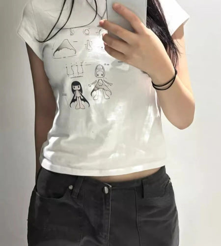Ropa Mujer White T-shirts Women's Clothes Fashion Korean Tees Print Tunic Casual Streetwear Summer T-shirt Y2k Crop Tops