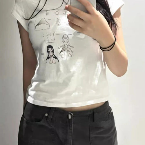 Load image into Gallery viewer, Ropa Mujer White T-shirts Women's Clothes Fashion Korean Tees Print Tunic Casual Streetwear Summer T-shirt Y2k Crop Tops
