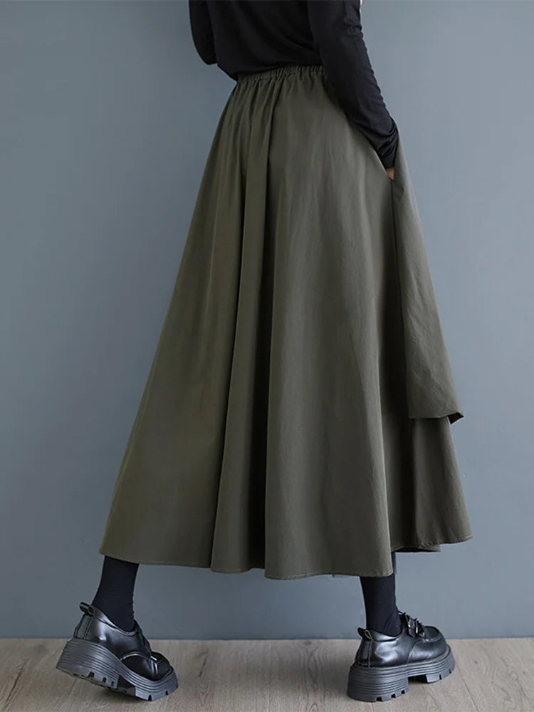 High Elastic Waist Army Green Mesh Irregular A-line Half-body Skirt Women Fashion Tide New Spring Autumn 2025 1DJ0313