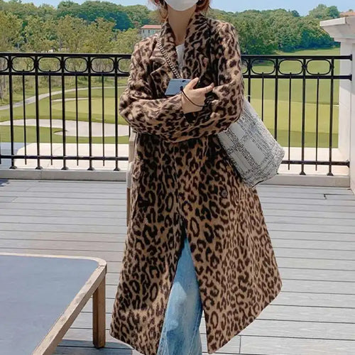 Load image into Gallery viewer, Leopard Print Thick Big Size Long Woolen Coat New Lapel Long Sleeve Women Jacket Fashion Tide Autumn Winter 2025 1DH8599
