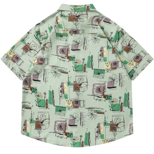 Summer Hawaiian Shirt Harajuku Graffiti Graphic Printed Button Up Beach Blouse Men Hip Hop Casual Baggy Short Sleeve Shirts Tops