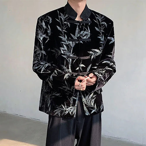 Load image into Gallery viewer, Men's Suit Coat New Spring  Embroidered Bamboo Design Leaf Chinese Style Knot Button Single Breasted Male Clothing 9W1698
