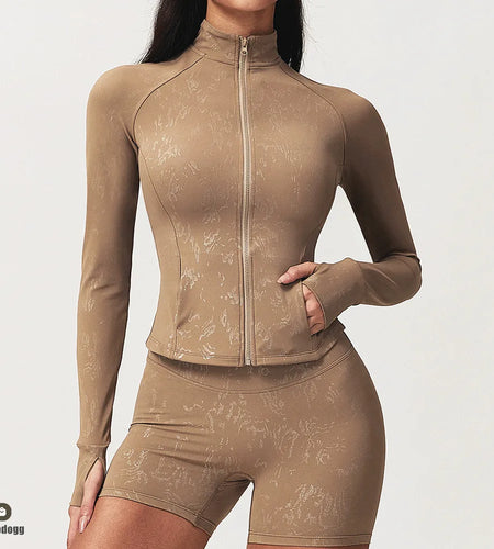 Stamping Long Sleeve Sport Jacket Women Zipper Fitness Yoga Shirt Gym Top Activewear Push Up Running Coats Workout Clothes Woman