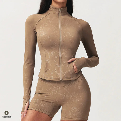 Load image into Gallery viewer, Stamping Long Sleeve Sport Jacket Women Zipper Fitness Yoga Shirt Gym Top Activewear Push Up Running Coats Workout Clothes Woman
