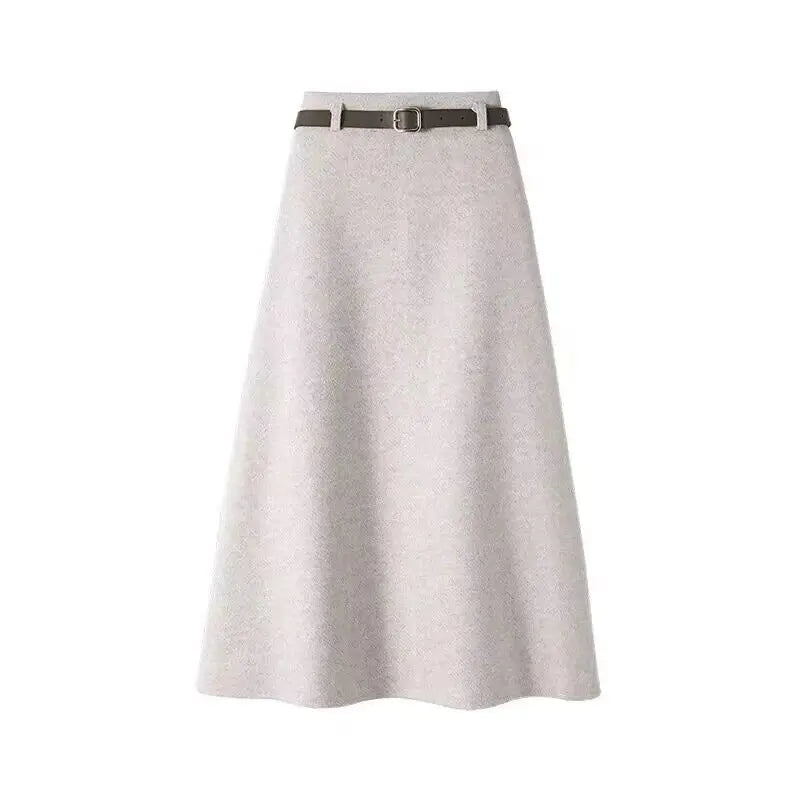 2023 Winter Solid Woolen Midi Skirt Women Elegant Streetwear A-line Zipper Long Skirt Female Vintage High Waist Thick Simple New