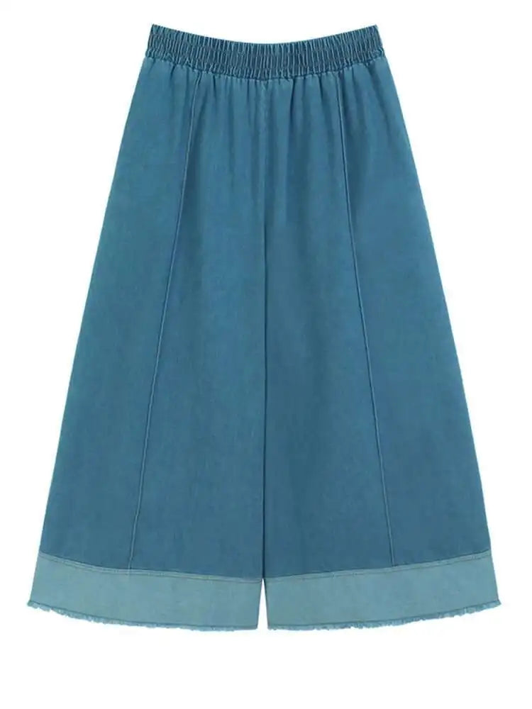 High Waist Dark Blue Denim Color-block Burr Wide Leg Jeans New Women Trousers Fashion Tide Spring Autumn 2025 1DH9651