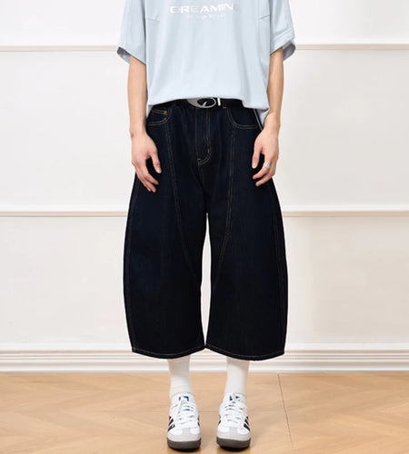 Men's Denim Shorts New  American Style Washed Curved Knife Trendy Line Design Male Solid Color Fashion Clothing 9W1909