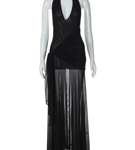 Mesh Halter Sleeveless Backless Bandage Sexy See Through Maxi Dress Spring Summer Women Y2K Outfits Beach Festival