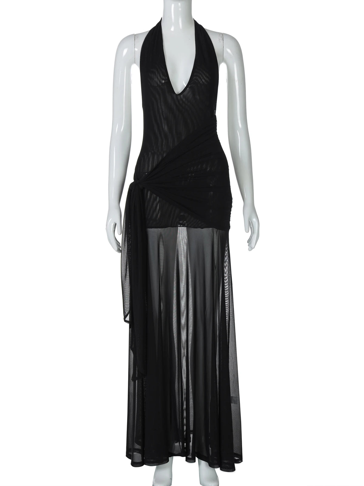 Mesh Halter Sleeveless Backless Bandage Sexy See Through Maxi Dress Spring Summer Women Y2K Outfits Beach Festival