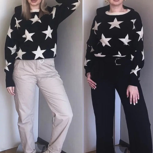 Load image into Gallery viewer, Quality Guarantee Fall Winter Women&#39;s Sweater O-Neck Star Pullover Knitting Sweaters Long Sleeve With Split Casual Jumper C-147
