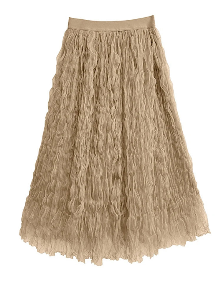 High Elastic Waist Black Pleated Mesh Casual A-line Half-body Skirt Women Fashion Tide New Spring Autumn 2025  1DH5148