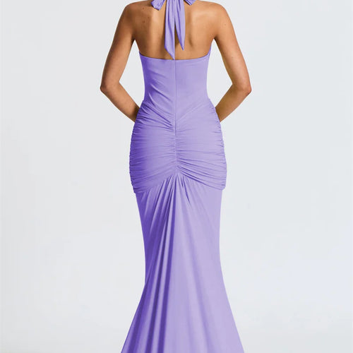 Load image into Gallery viewer, Deep V Neck Backless Ruched Sexy Maxi Dress Women Gown Summer Halter Sleeveless Draped Club Party Long Dress 2025
