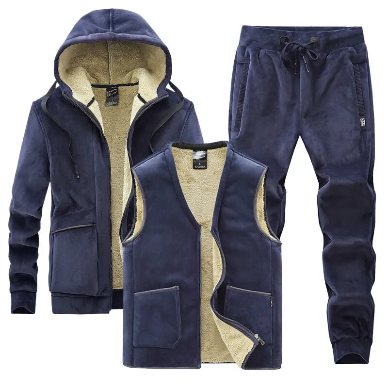 Sweatshirt+vest+Pants Outerwear Sportswear Suit Men's Fleece Winter Set Fashion Winter Hooded Casual Tracksuit Thick Warm