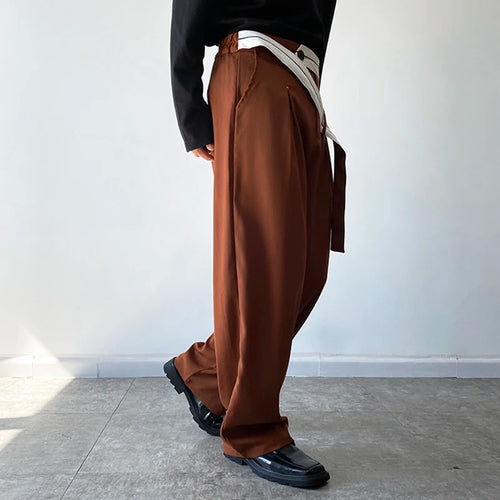 Load image into Gallery viewer, Men Suit Pants Casual Korean Style Contrast Color Belt Design Simple Fashion Wide Legs Male Trousers Stylish C5708
