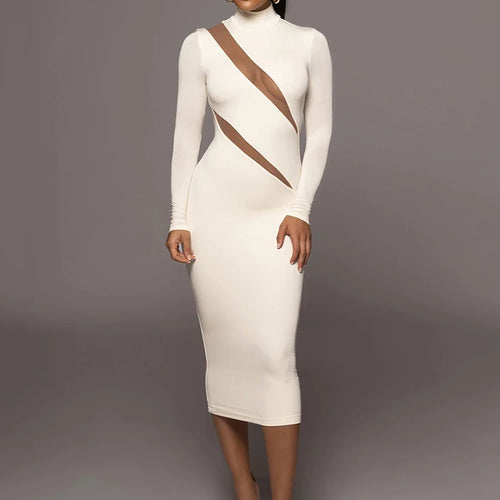 Load image into Gallery viewer, Elegant Long Sleeve Bodycon Sexy Maxi Dress For Women Autumn Winter Fashion Half High Collar Club Party Sexy Long Dress
