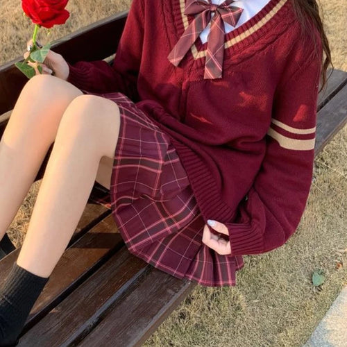 Load image into Gallery viewer, V-neck Twist Patchwork Grunge Sweaters Loose Knitted Vintage Solid Preppy Jumpers Japanese Y2k Aesthetic Femme Casual Pullovers
