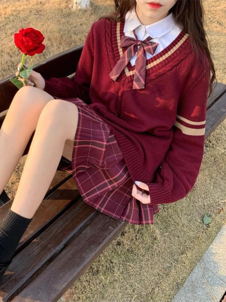 V-neck Twist Patchwork Grunge Sweaters Loose Knitted Vintage Solid Preppy Jumpers Japanese Y2k Aesthetic Femme Casual Pullovers