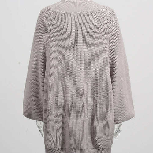 Load image into Gallery viewer, Solid Loose Spliced Pockets Casual Sweaters for Women High Neck Long Sleeves Minimalist Sweater Female Clothing New
