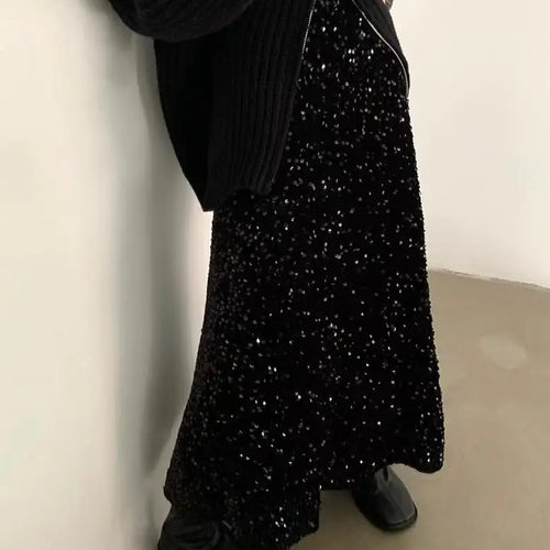 Load image into Gallery viewer, Spring Summer Fashion Y2k Streetwear Velvet Long Skirt Women Solid Elegant Elastic High Waist Sequin Wrap Hip Fishtail Skirt New
