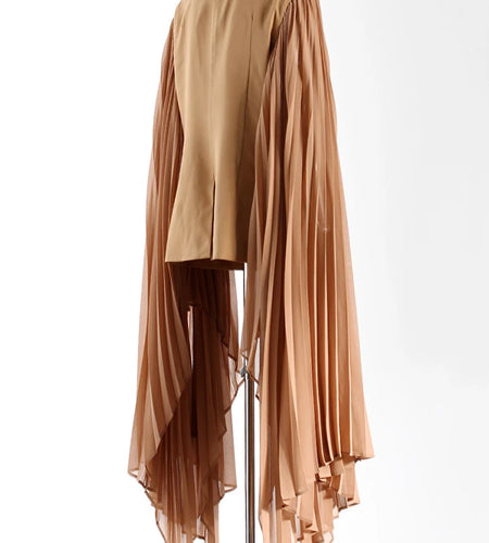 Women Khaki Pleated Irregular Elegant Blazer New Lapel Long Ruffles Sleeve Jacket Fashion Tide Spring Autumn 2025 1DH6395