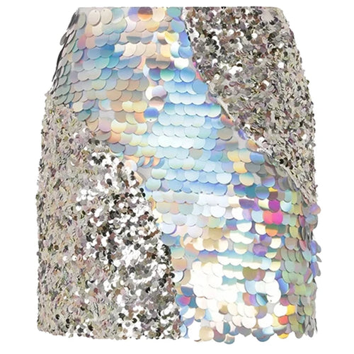 Load image into Gallery viewer, Colorblock Patchwork Sequins Mini Bodycon Skirt For Women High Waist Slimming Sexy Skirts Female Fashion Clothes

